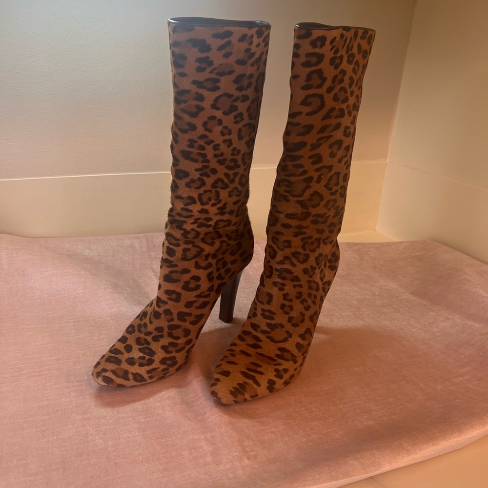 Ralph Lauren Brown Leopard Heeled Boots